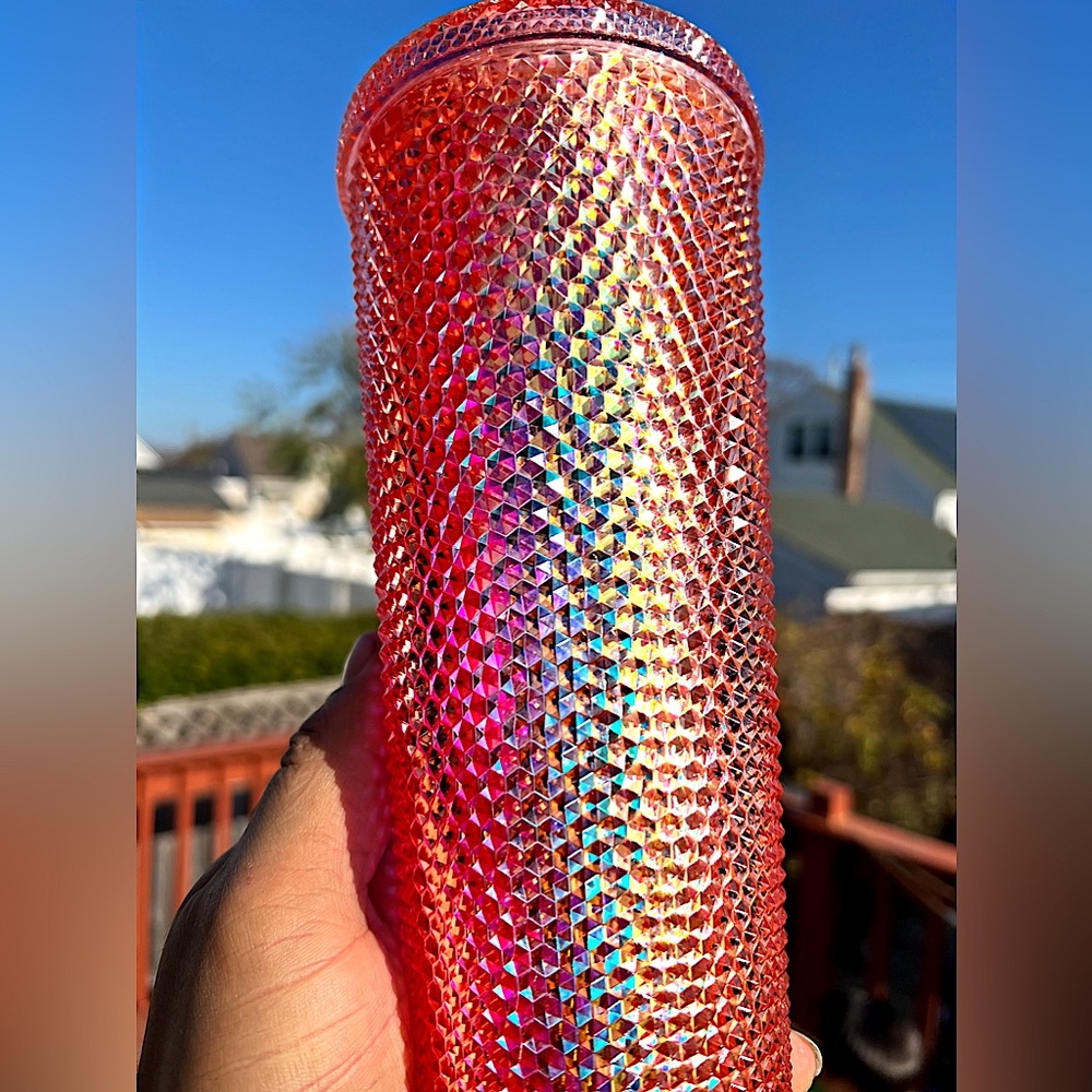 Starbucks Inspired 24oz Coral Bling Studded Tumbler